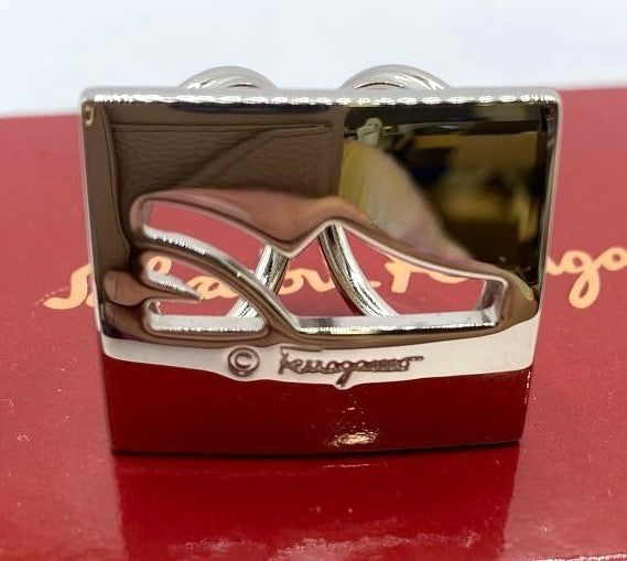 Salvatore Ferragamo Scarf Ring Silver Tone Shoe Motif Logo Accessory with Box