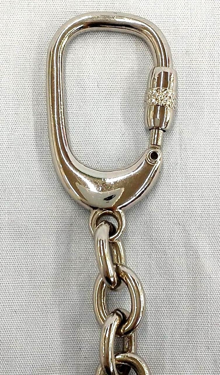 FENDI Zucca FF Logo Keychain Key Ring Charm Silver Tone Metal Italy Vintage