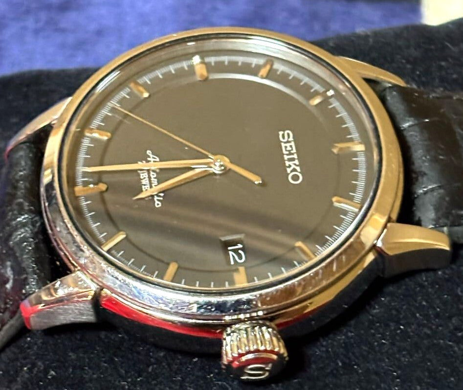 SEIKO Presage SARX025 6R15 Automatic 23J Black Dial Gold Tone Watch Japan Used