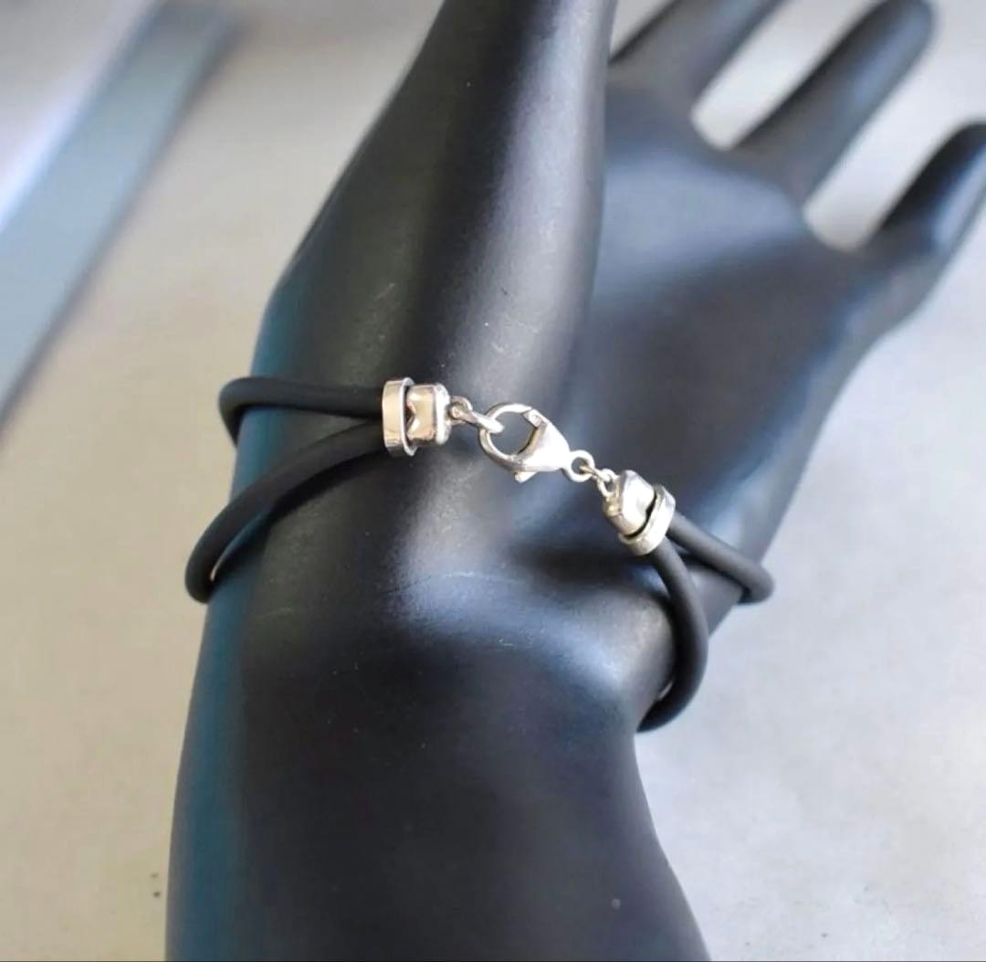 Tiffany & Co Atlas Rubber Bracelet Silver 925 Black 6.5in Vintage Authentic