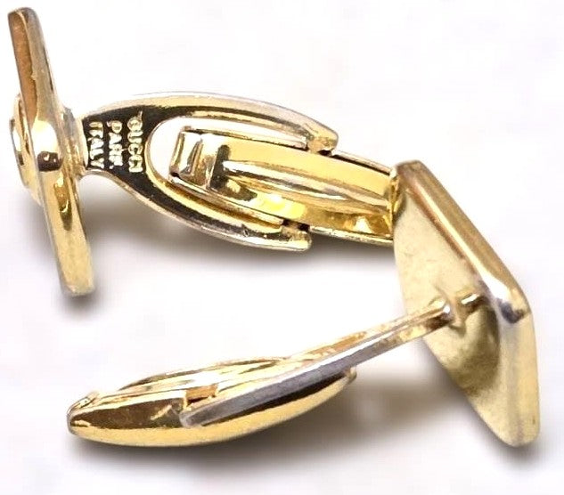 GUCCI GG Logo Cufflinks Red Green Cloisonne Enamel Gold Tone Vintage Authentic