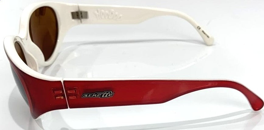 Arnette Sunglasses Red White Frame Brown Lens HooDoo Sport Wrap Vintage Auth
