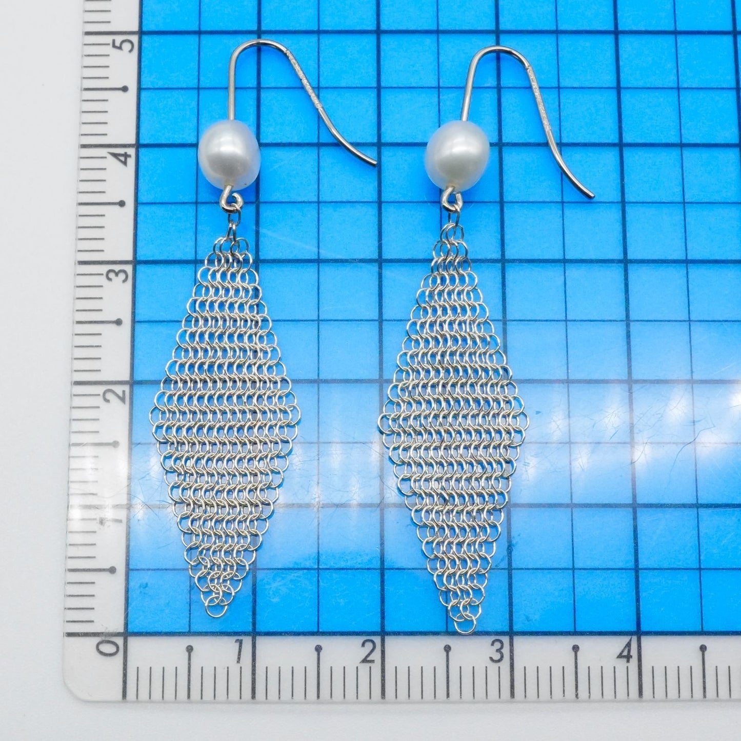 Tiffany Co Pearl Mesh Hook Earrings Sterling Silver Designer Womens Jewelry Auth