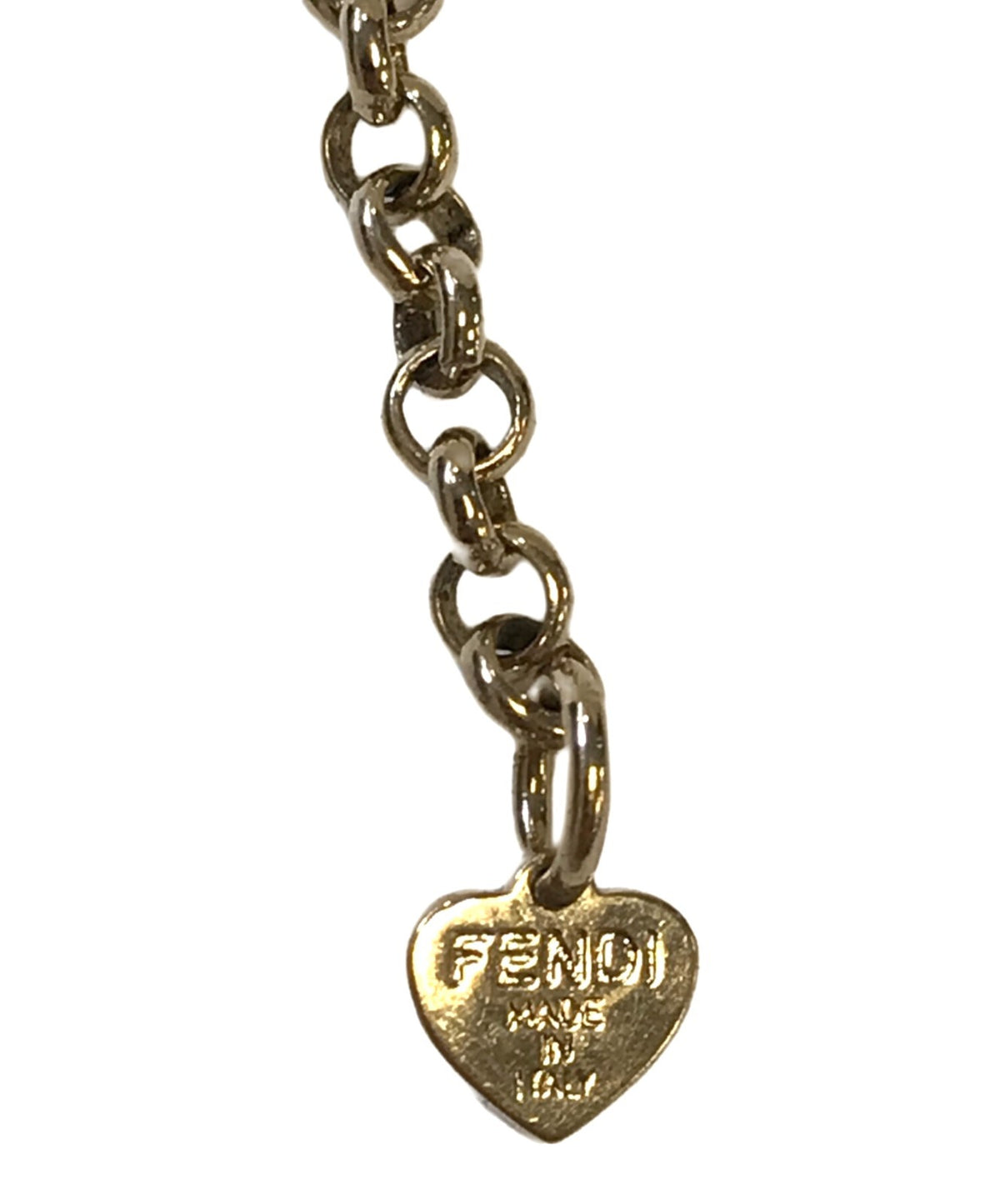 FENDI Zucca FF Logo Charm Bracelet Gold Tone Chain Rhinestone H Initial Italy