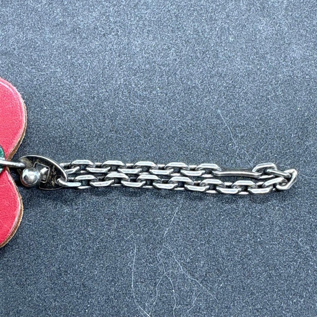 HERMES Fruits Apple Bag Charm Keyring Red Green Leather Silver HW 18.5cm 7.3in