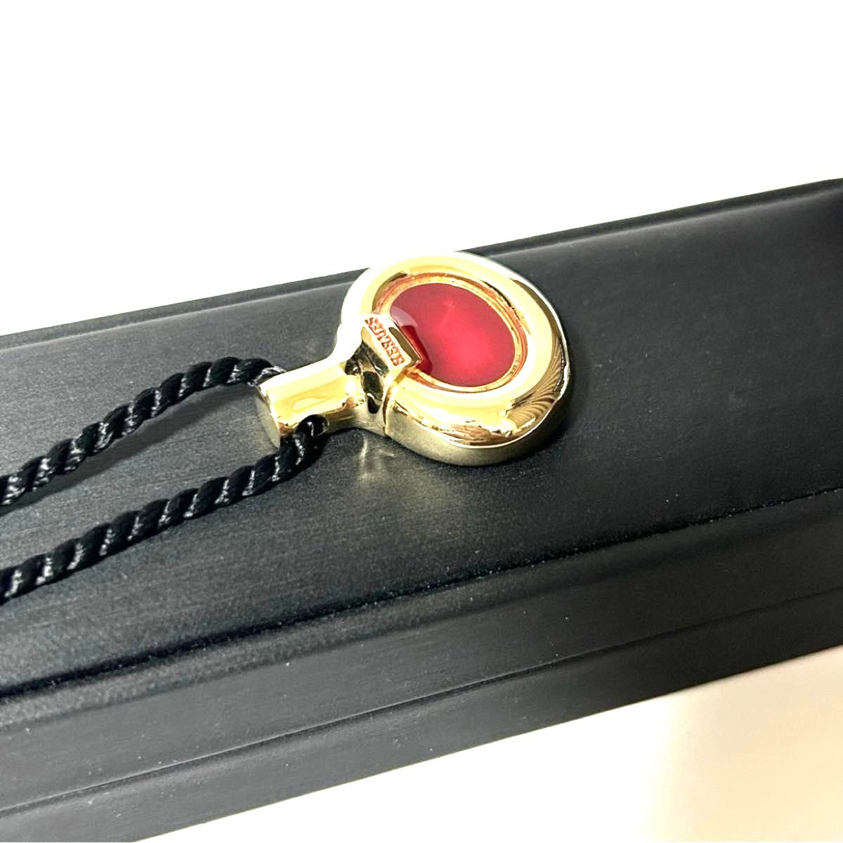 HERMES Paris Perfume Bottle Pendant Necklace Gold Bordeaux 27.6in Auth France