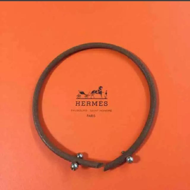Authentic HERMES 3 Vanadium Ball Brown Leather Choker Necklace L 38cm 15in