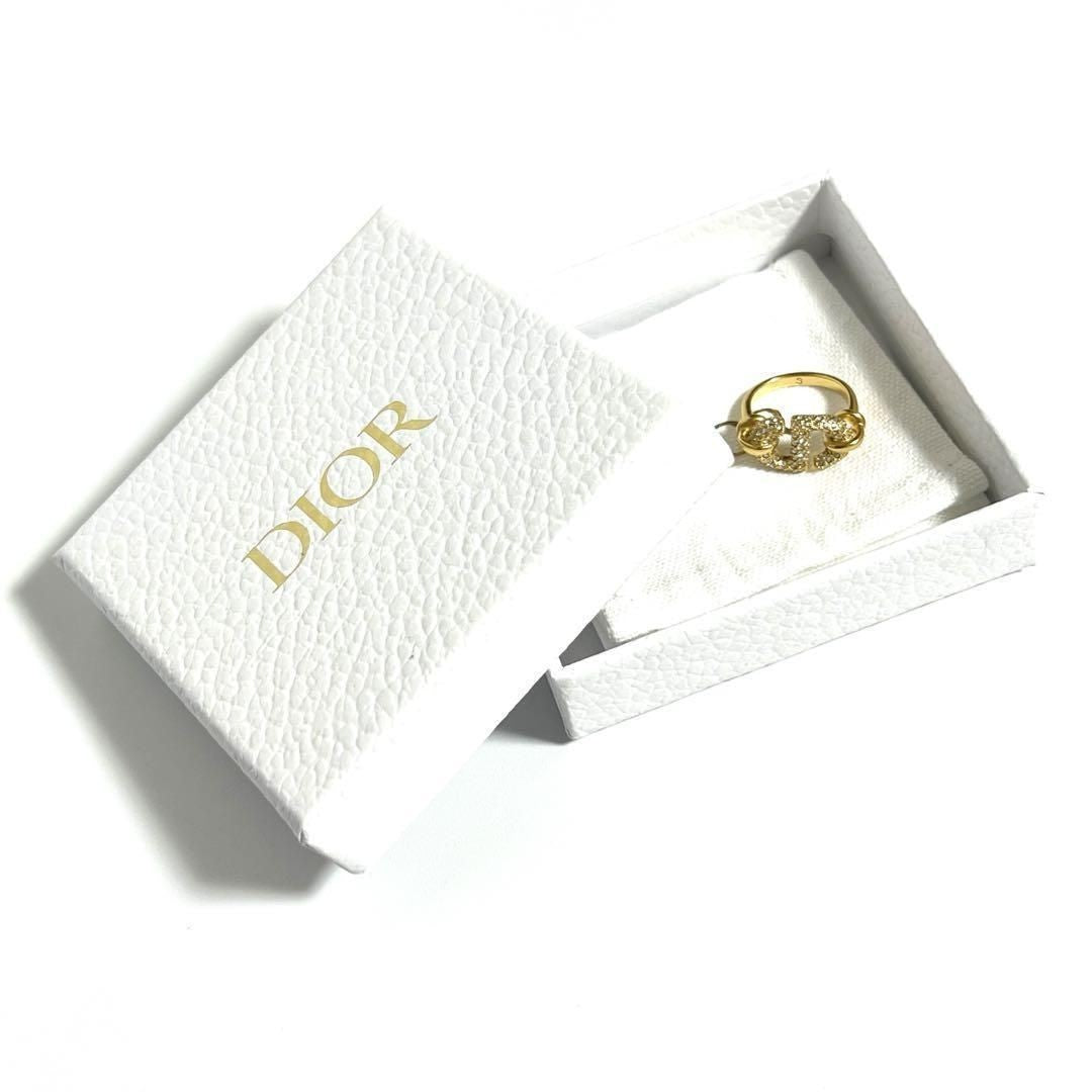Christian Dior Rhinestone Gold Tone CD Navy Ring Size 51.5 US 5.75 Near Mint