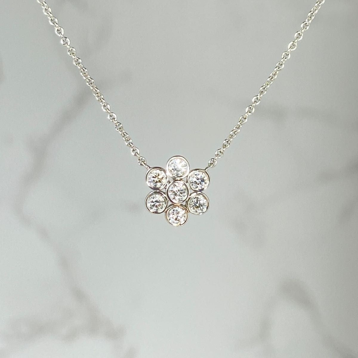 Tiffany & Co. Platinum Pt950 7P Diamond Flower Garden Necklace L 41cm 16"