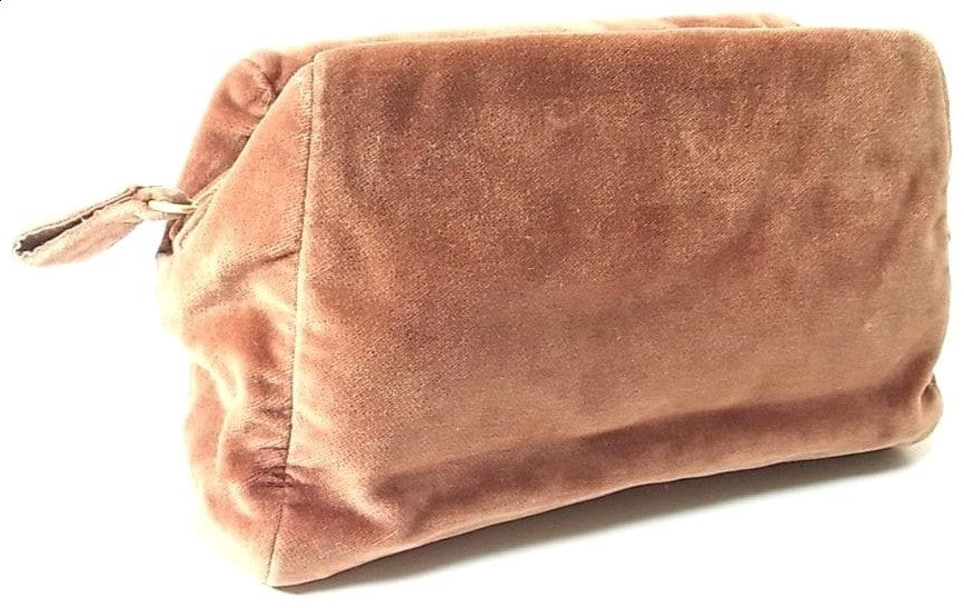 PRADA Velvet Pouch Clutch Bag Dark Brown Large Cosmetic Case 8.7x4.3x3.1in.