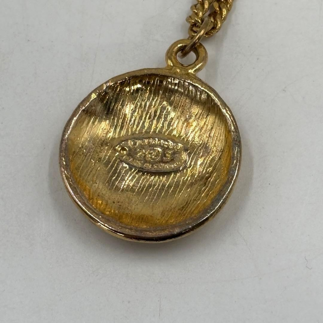 CHANEL Coco Mark Pendant Necklace Gold Tone Vintage Jewelry Round Medallion