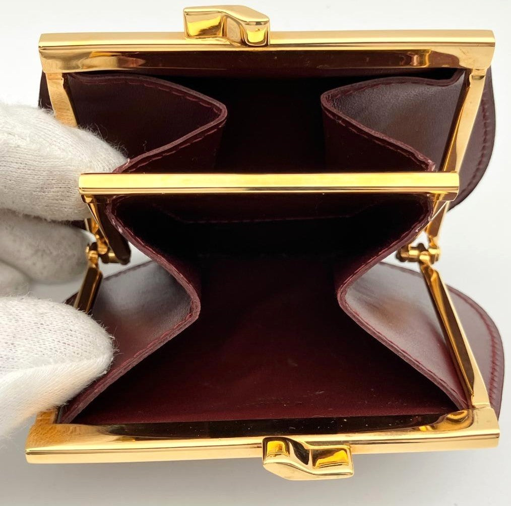Cartier Must Line Coin Purse Gamaguchi Bordeaux Leather Gold HW 3.9x3.5in.