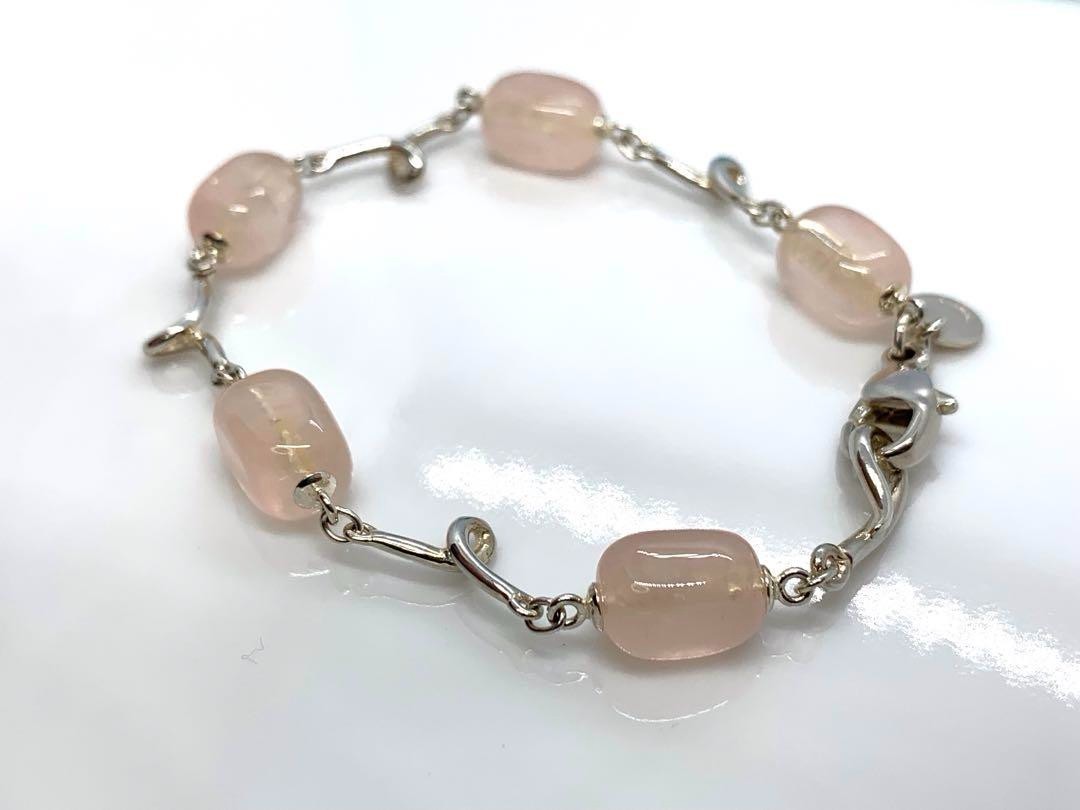 Tiffany & Co Silver 925 Pink Rose Quartz Bead Twist Link Bracelet 18.2cm 7.1"