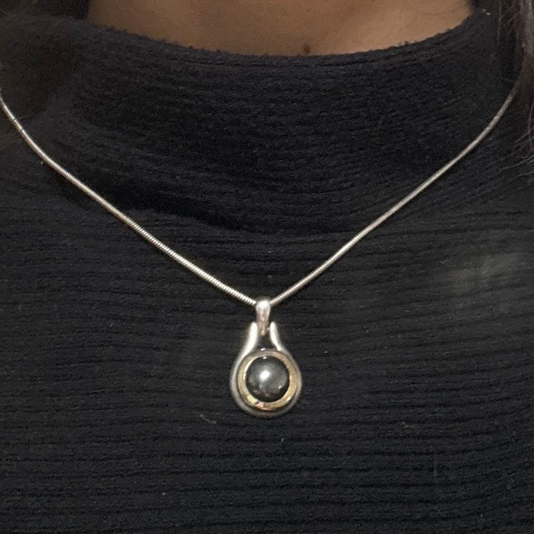 Tiffany & Co 1999 Hematite Silver 925 & 18K Gold 750 Wire Necklace Pendant Used