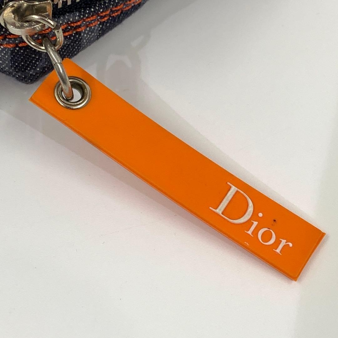 Christian Dior Pouch Trotter Navy Denim Orange Authentic CM1006 Used