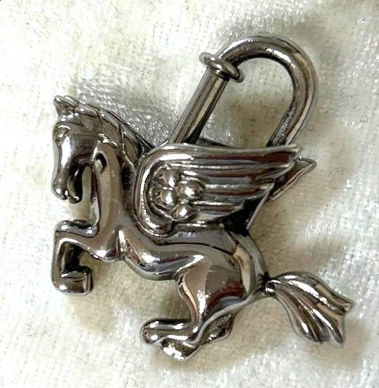 Hermes Cadena Pegasus Padlock Charm Silver Tone Metal 1993 Limited 1.4in Auth