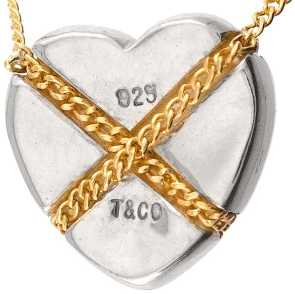 Tiffany & Co Cross Heart Necklace Silver 925 K18 Yellow Gold Chain 45cm 17.7"