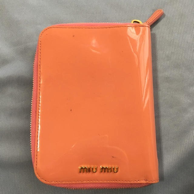 MIU MIU Patent Leather Organizer Cover Ribbon Pink Orange Bow Gold HW