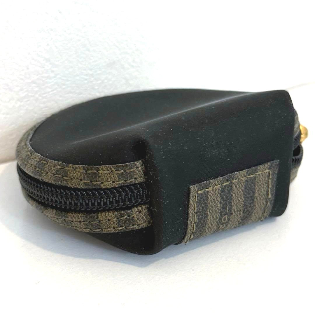 FENDI Vintage Pecan Round Coin Case Purse Mirror Coated Canvas Leather Italy