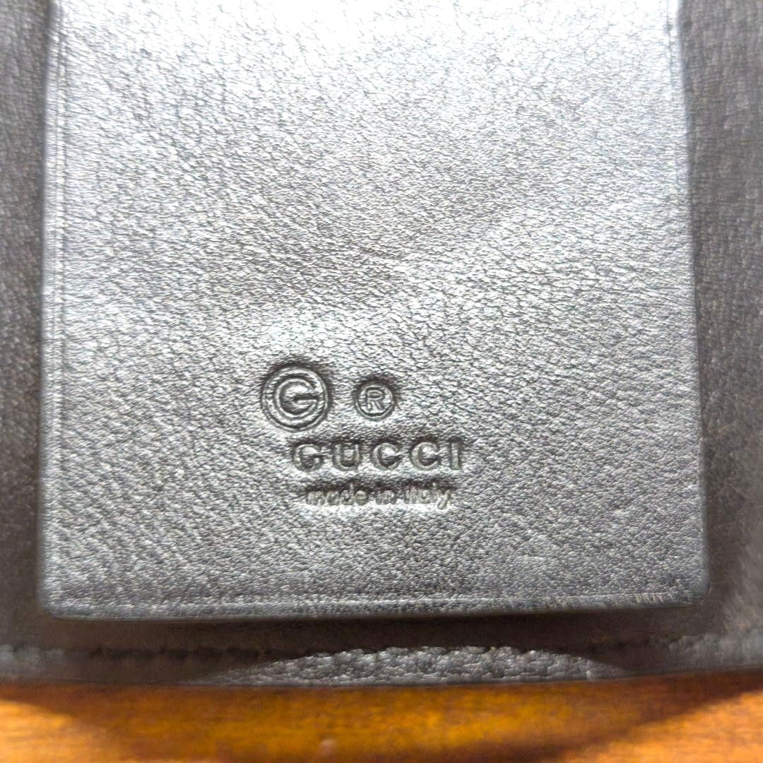 GUCCI GG Microssima 6-Key Case Wallet Black Embossed Leather W6.6cm Used Auth
