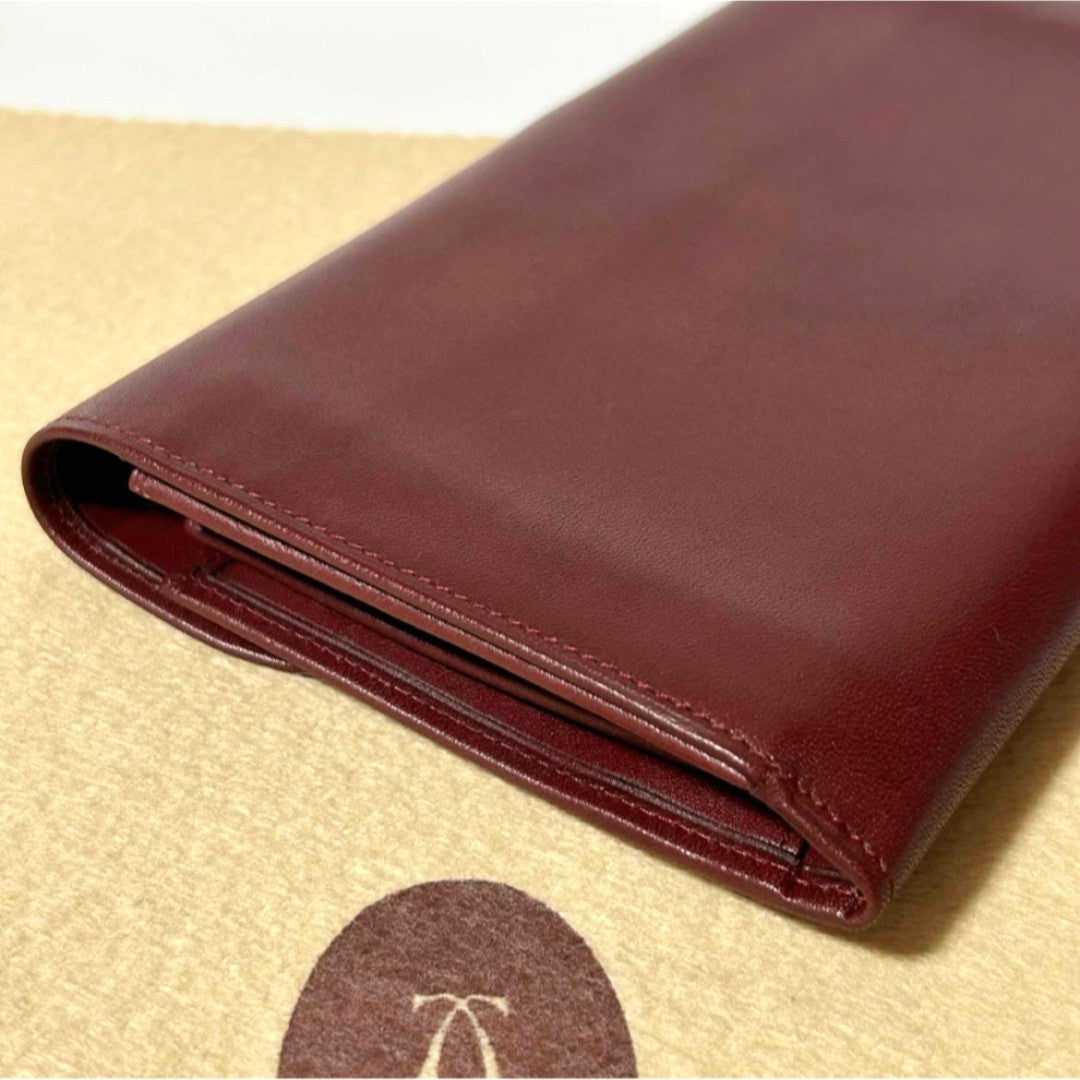 Cartier Must de Cartier Tri-Fold Long Wallet Bordeaux Leather 7.5x4.5x1" Used