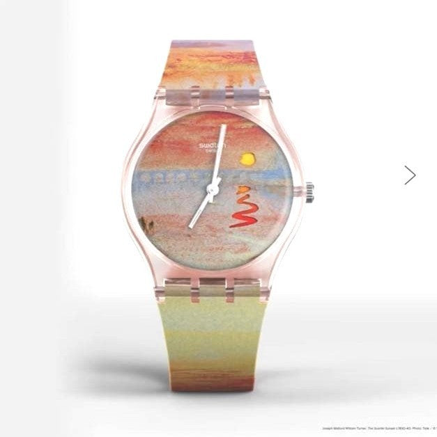 Swatch x Tate Gallery Turner Scarlet Sunset Watch Pink Bioceramic 34mm Quartz