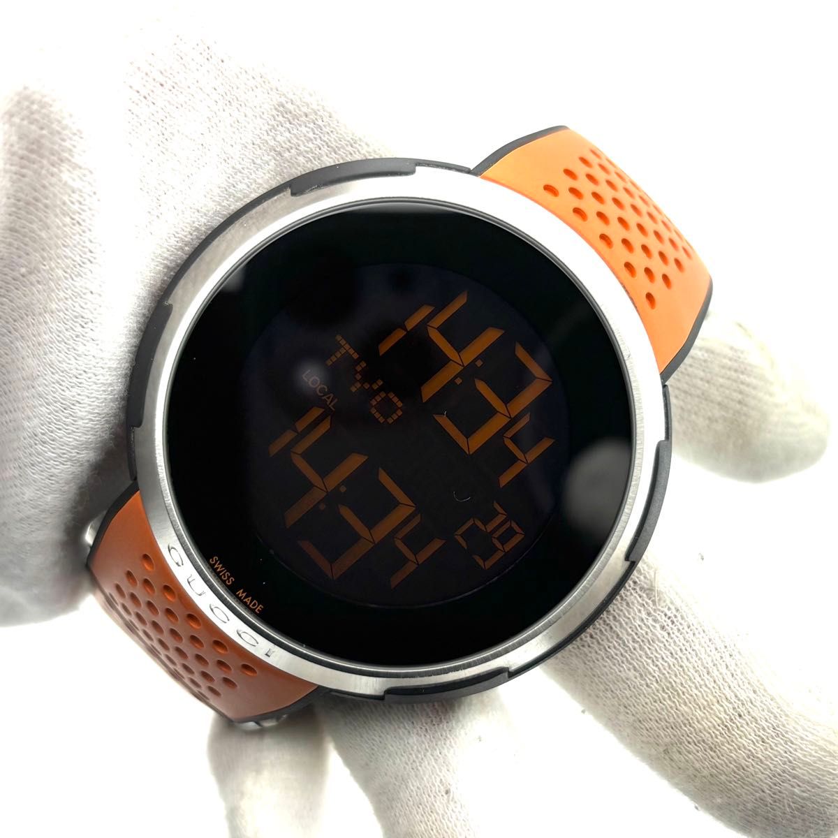 Excellent Gucci I-Gucci Sport 114.1 Digital Quartz Watch Men 50mm Orange Strap
