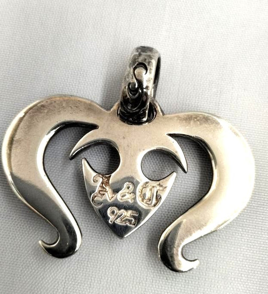 A&G 925 Sterling Silver Tribal Skull Heart Pendant Top Charm Width 4 cm 1.6"