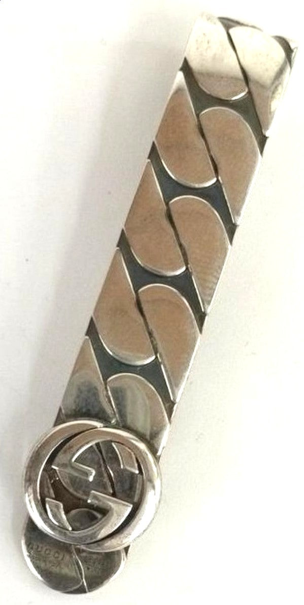 GUCCI Interlocking GG Money Clip Silver Tone Metal Vintage Authentic Italy