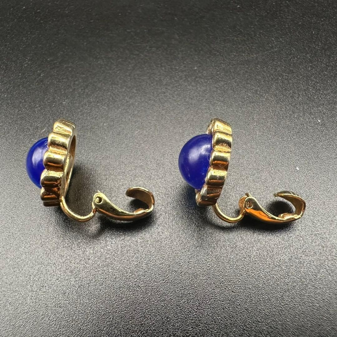 Christian Dior Gold Tone Metal Blue Stone Clip On Earrings 1.5 x 1.5cm
