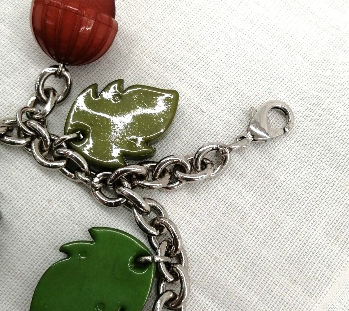 FENDI Leaf Acorn Charm Bracelet Multicolor Resin Silver Tone 16cm 6.3in