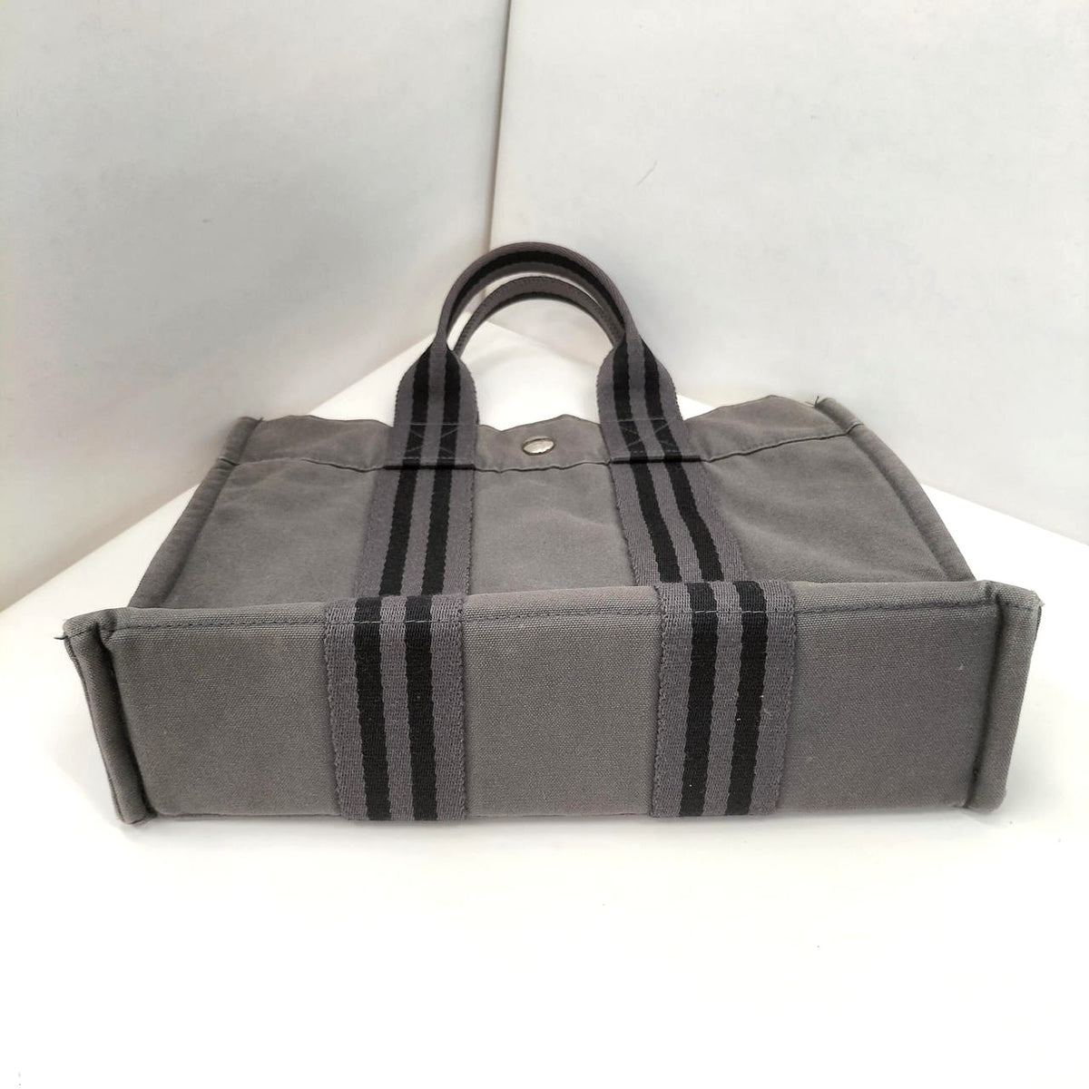 Hermes Fourre Tout PM Tote Bag Gray Black Canvas Silver HW Authentic France