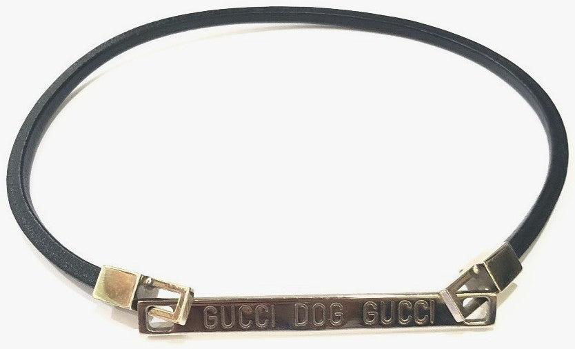 GUCCI Dog Collar Choker Necklace Black Leather Silver Gold HW Unisex 15.7in 40cm