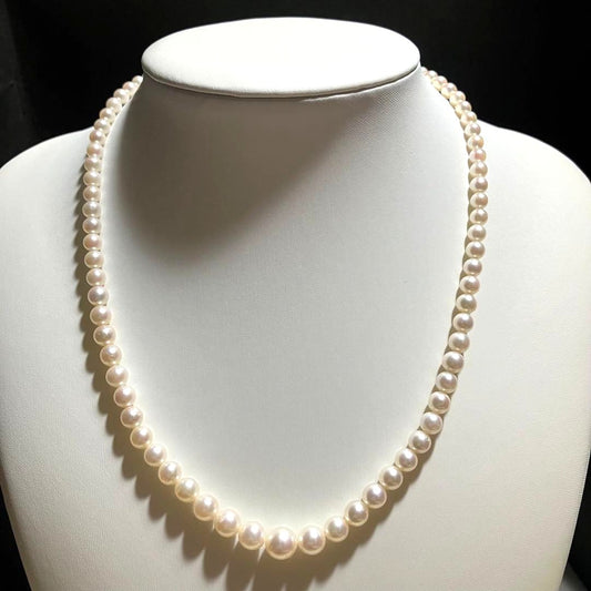Akoya Pearl Graduated Necklace White Real Pearl 4-8mm 17.5in Silver Clasp