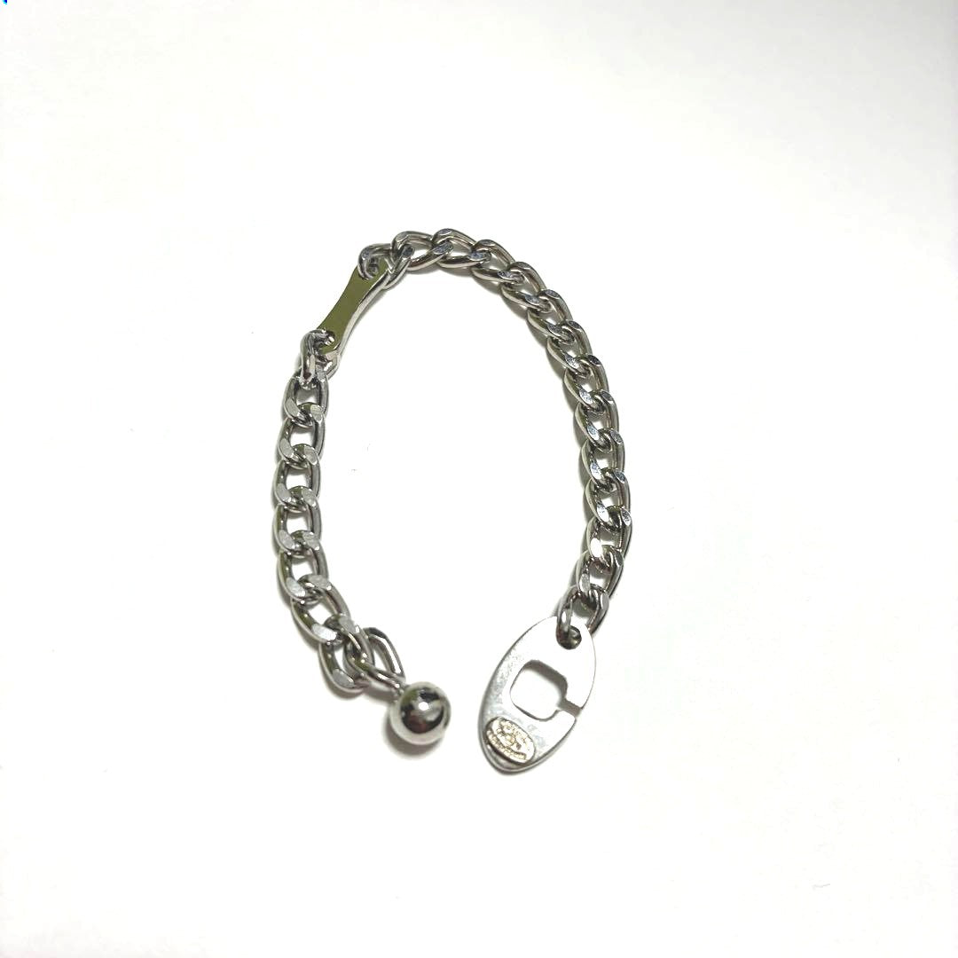 CHANEL Key Chain Holder Silver Tone Curb Chain Ball Charm Made in France Used
