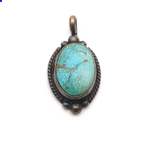Navajo Indian Jewelry CORTEZ Ring US 4.5 / EU 48 Pendant Top Turquoise SV925