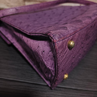 Vintage ENRIQUE LOEWE KNAPPE Purple Ostrich Leather Shoulder Bag Gold Hardware