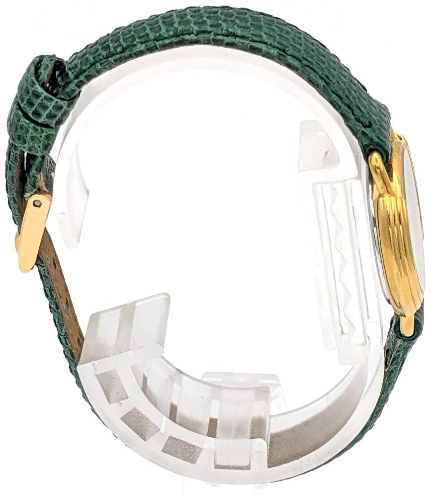 Christian Dior Paris Vintage Watch Shell Dial Gold Green Leather 25.8mm Swiss