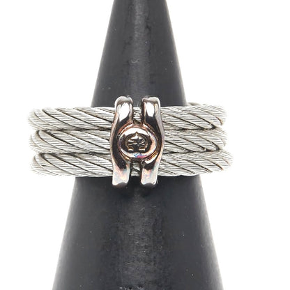 CHARRIOL Wire Cable Ring Silver Gold Stainless Steel Plated US5.5 EU50 Ladies