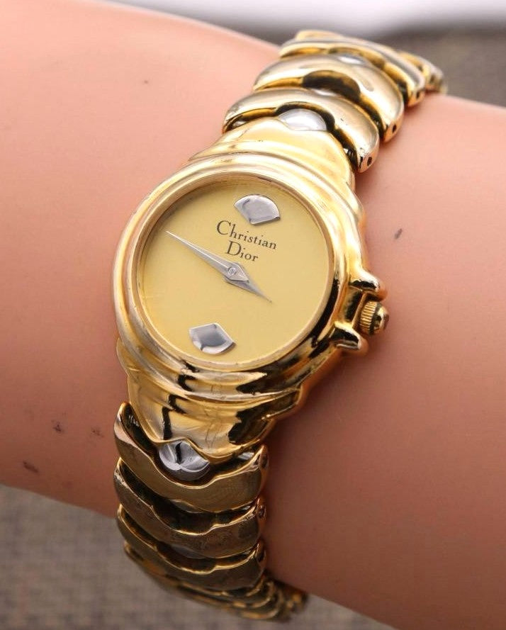 Christian Dior 3014 Vintage Bangle Watch Gold Tone Two-Tone Swiss 22mm Authentic