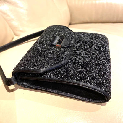 Emporio Armani Black Glitter Satin Mini Evening Bag Handbag Silver HW 5.5x5.5in