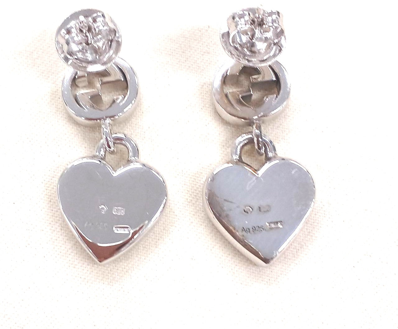 GUCCI Interlocking G Heart Drop Earrings Silver 925 Authentic Italy Made Used