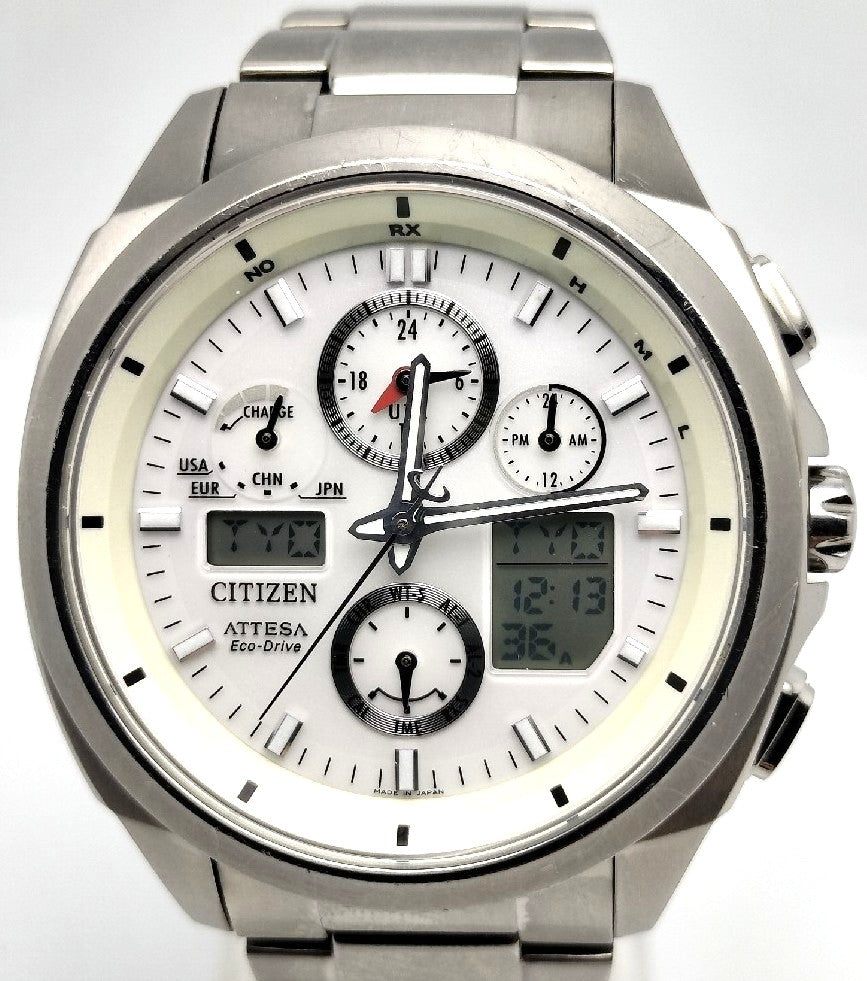 Citizen Attesa ATV53-3021 Eco-Drive Radio Solar Digi-Ana White Titanium Watch