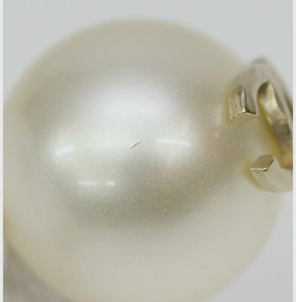 CHANEL CC Logo Faux Pearl Drop Dangle Earrings Cream Silver Chain Pre-Owned