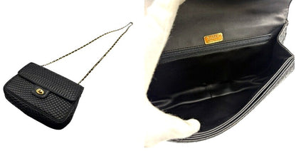 BALLY Quilted Leather Chain Shoulder Bag Black Gold HW 25cm(9.8") Italy Vintage