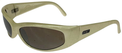 Arnette Catfish Sunglasses Cream Frame Gray Lens Plastic Wraparound Vintage