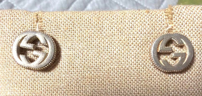 GUCCI Interlocking G Stud Earrings Silver 925 Logo Round Authentic Japan Used