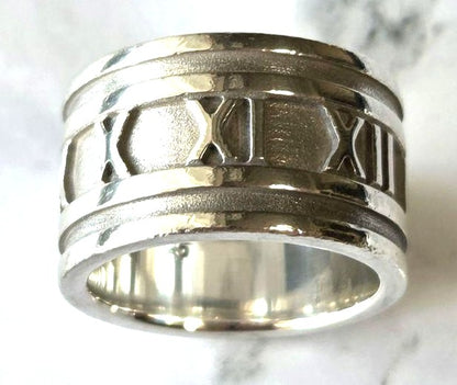 Tiffany & Co. Atlas Wide Band Ring Silver 925 Roman Numeral US6 EU51 Authentic