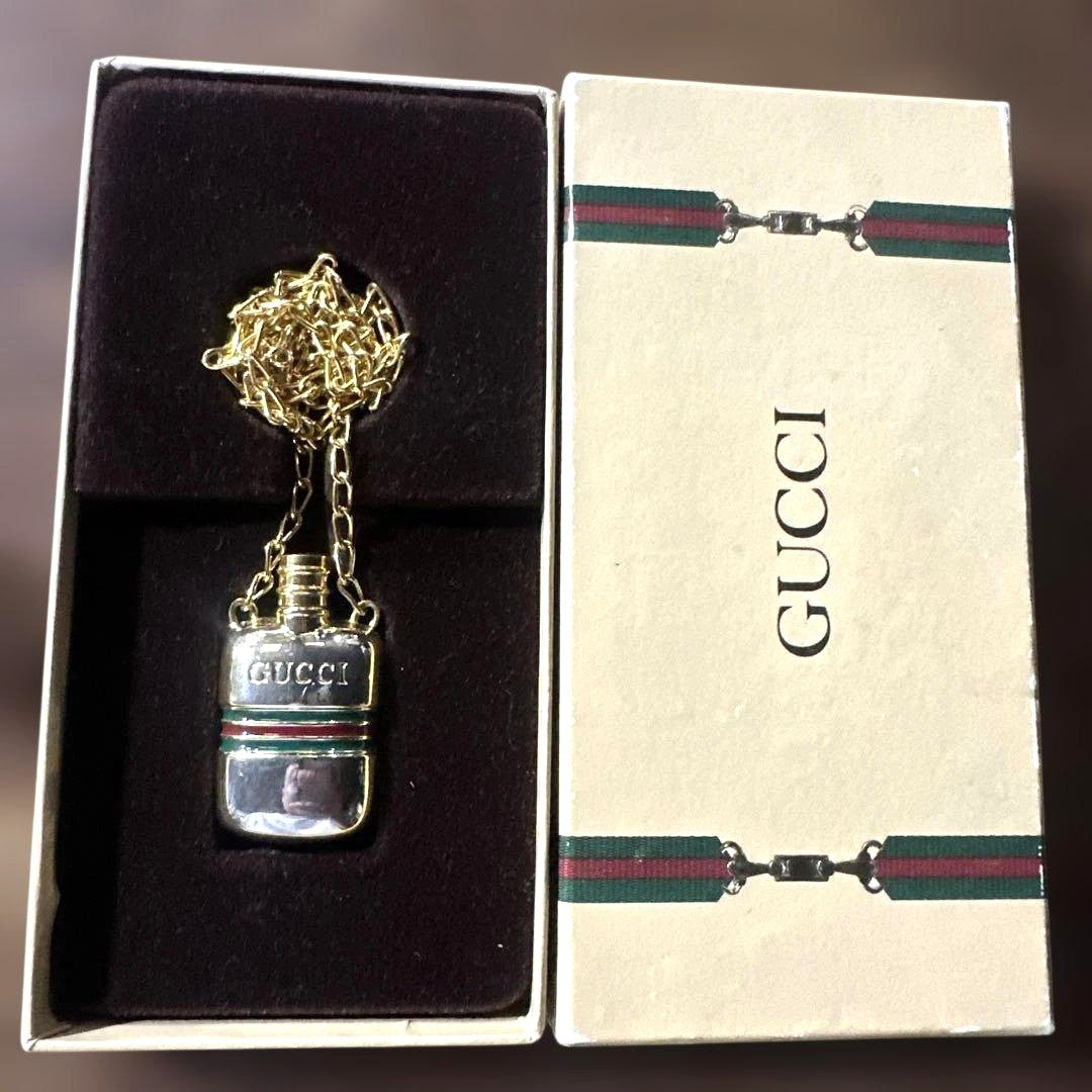 GUCCI Perfume Bottle Pendant Necklace Sherry Line Gold Silver Vintage Authentic