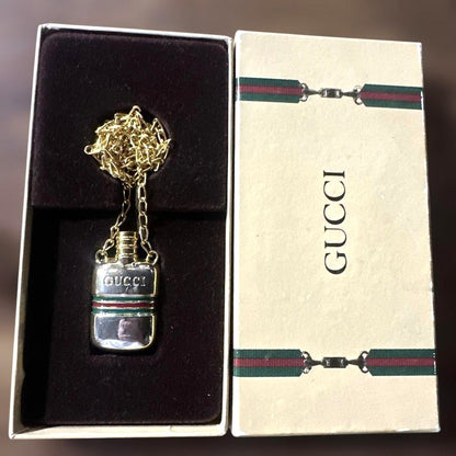 GUCCI Perfume Bottle Pendant Necklace Sherry Line Gold Silver Vintage Authentic